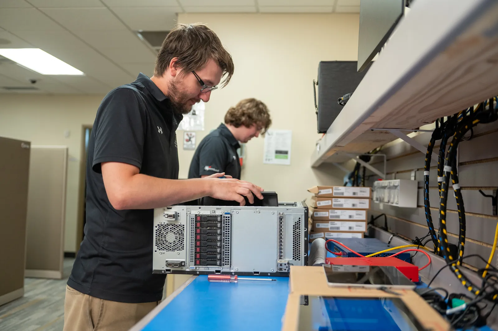 CTS technician servicing a server CTS technician servicing a server at the North Mankato office